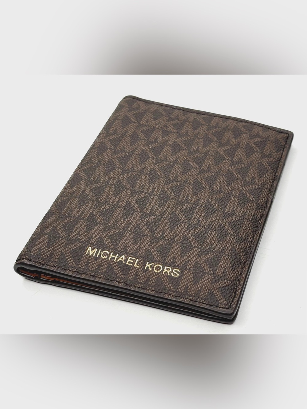 MICHAEL KORS Jetset Passport Case Wallet MK Logo Brown/Gold 5.5"x 4" - NWOT